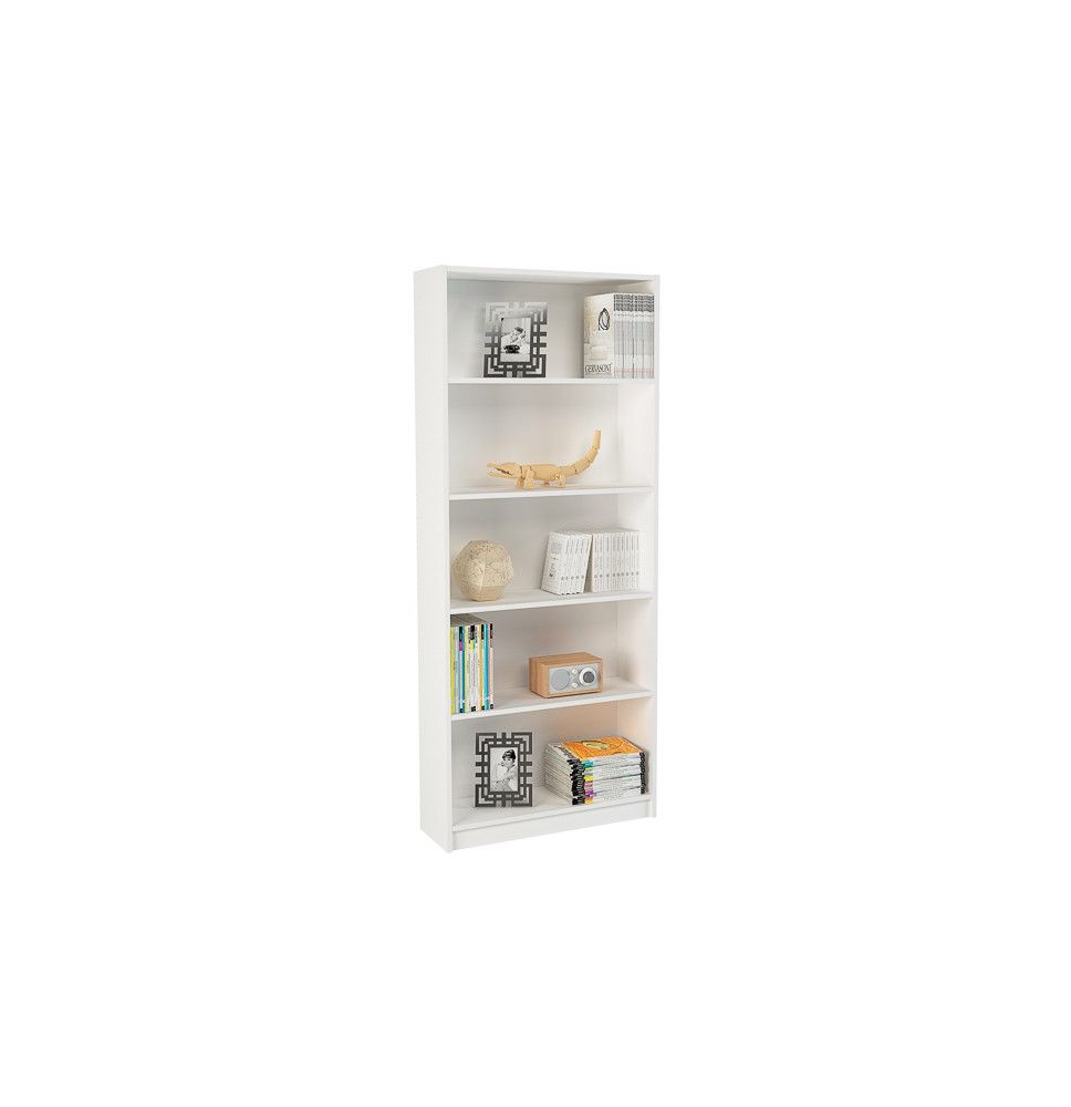 Estantería Alta Salón, Librería, Color Blanco, Medidas: 180 cm (Alto) x 75 cm (Ancho) x 25 cm (Fondo)