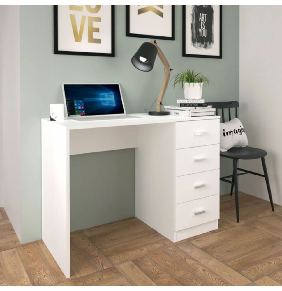 Escritorio Moderno de 4 Cajones - Acabado Blanco de Alta Calidad - 100 cm de Ancho, 50 cm de Fondo, 75 cm de Alto