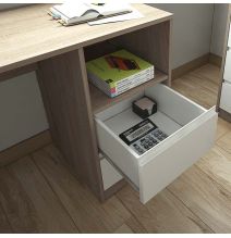 Escritorio de Oficina con 2 Cajones y 1 Estante, MDF Roble y Blanco, 120x50x75 cm - Moderno y Funcional