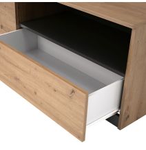 Mueble de TV de Diseño + Modulo Alto de Almacenamiento y 2 Puertas,Roble y Gris 85 cm(Alto) x 200cm (Ancho) x 40cm (Fondo)