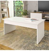 Mesa de Centro Fija, Mesa Auxiliar, Acabado en Blanco, Medidas: 100 cm (Largo) x 50 cm (Ancho) x 41,6 cm (Alto)