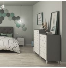 Mesita de noche 2 cajones acabado gris/blanco. 56.5cm(alto) 40cm(ancho) 35cm