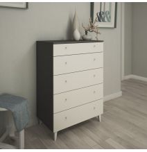 Cómoda con 5 Cajones, para Dormitorio, Acabado en Color Blanco, Medidas: 80 cm (Ancho) x 114,6 cm (Alto) x 48 cm (Fondo)