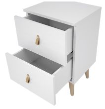 Mesita de Noche 2 cajones, Mesilla de Noche,  Color Blanco, Medidas: 40 cm (Ancho) x 34 cm (Fondo) x 61,6 cm (Alto)