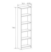 Meyvaser Librería Estantería con Cinco baldas en madera color Mauvella para salón 178,3x51,9x24,6 cm