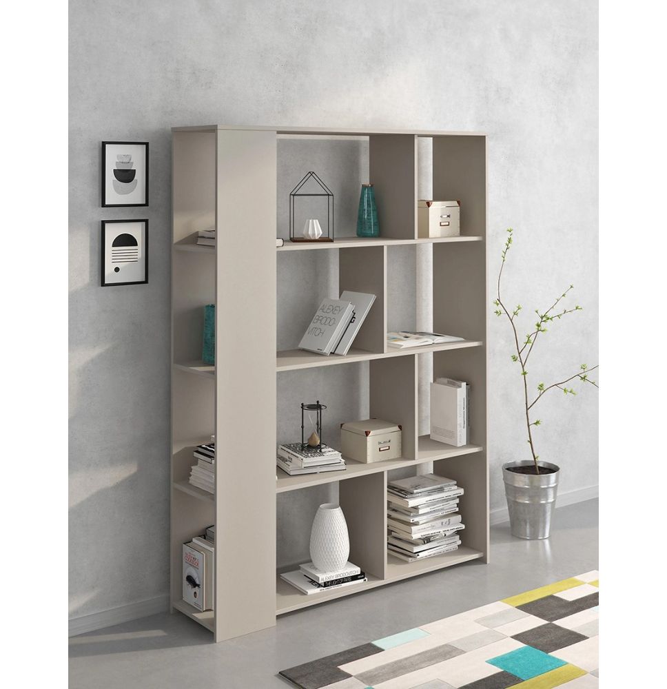 Estantería Decorativa, Librería, Separador Ambientes, Acabado en Color Beige, Medidas: 176 cm (Al) x 129 cm (Anc) x 33 cm (Fon)