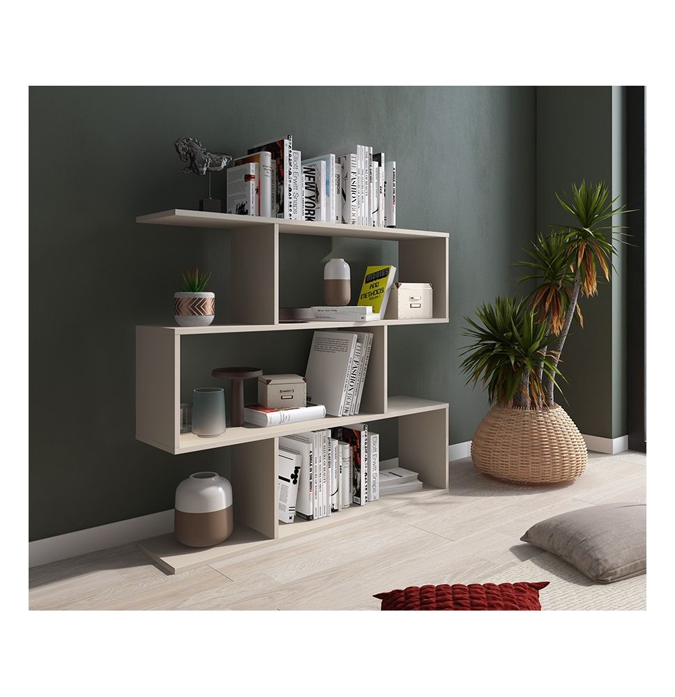 Meyvaser Librería Estantería Asimétrica baja Para Salón de Madera Color Beige 96,3x110x24,6 cm