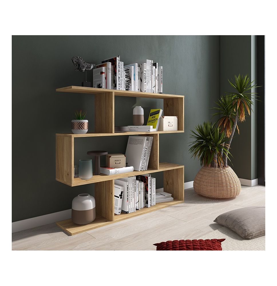 Meyvaser Librería Estantería Asimétrica baja Para Salón de Madera Color Mauvella 96,3x110x24,6 cm