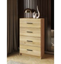 Sinfonier de 4 Cajones para Dormitorio, Acabado en Mauvella y Negro, Medidas: 60 cm (Largo) x 100 cm (Alto) x 34,4 cm (Fondo)