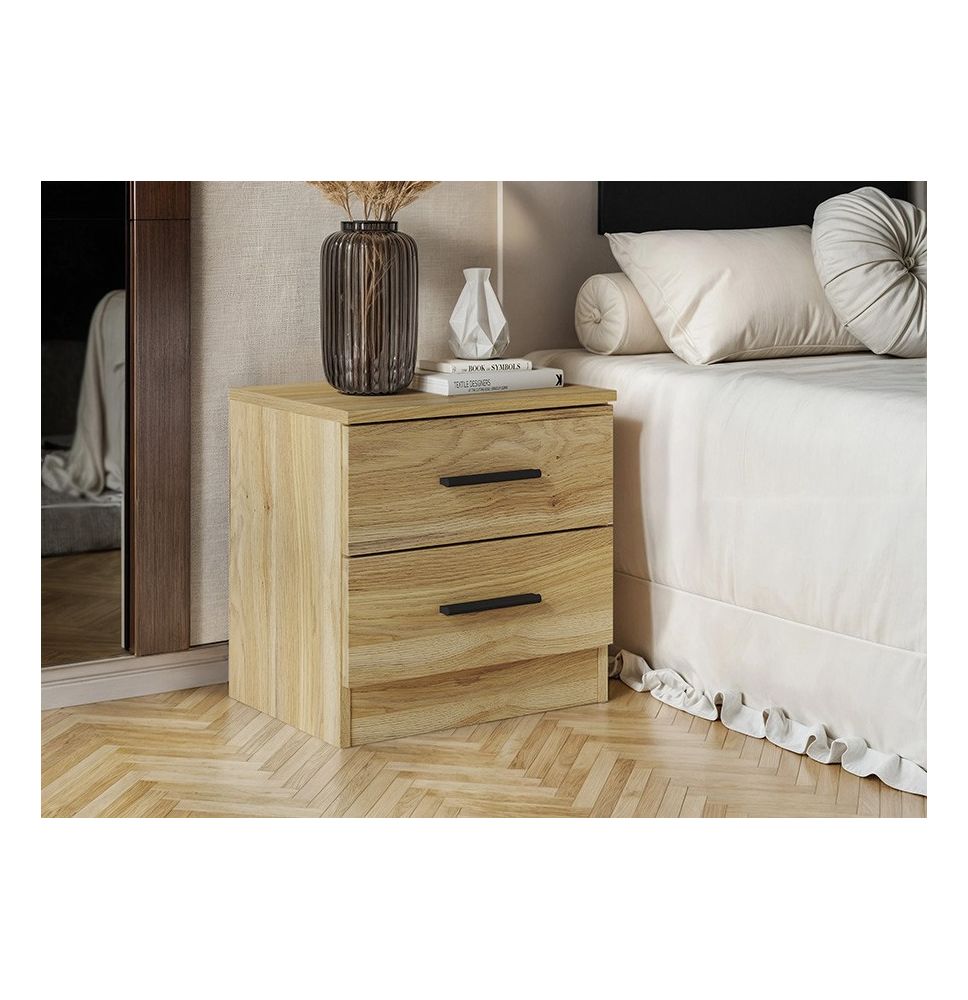 Mesita de Noche 2 cajones, Mesilla de Noche Acabado en Mauvella y Negro, Medidas: 39,6 cm (Lar) x 33,5 cm (Fon) x 43 cm (Al)