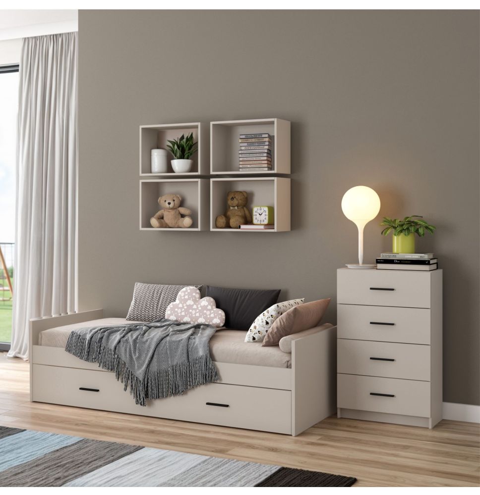 Cama Nido con 2 Cajón de Almacenaje – Beige y Negro, 202,6 cm Largo x 98 cm Ancho x 58 cm Alto, Alta Resistencia.