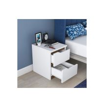 Mesilla de Noche en Blanco y Nogal, 35x40x47 cm, con 2 Cajones