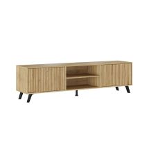 Mueble de TV de Diseño Nórdico + Modulo Alto, 2 Compartimentos y 2 Puertas,Mauvella Rayas, 49cm(Al) x 180cm (Anc) x 40cm (Fon)