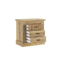 Pack de Muebles de Dormitorio Habitación Infantil con Cabecero, 1 Mesita de Noche 3 Cajones y Sinfonier en Color Mauvella Rayas