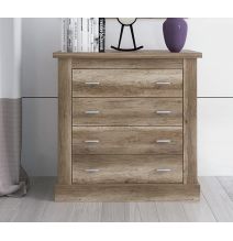 Cómoda 4 Cajones, Acabado en Color Cañón, Medidas: 91,5 cm (Ancho) x 90,8 cm (Alto) x 39,6 cm de (Fondo)