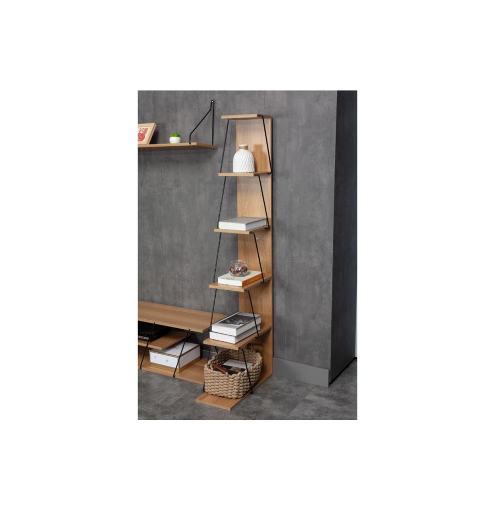 Estantería para Salón en Color Sonoma y Negro, 5 Niveles, 50x22x150 cm